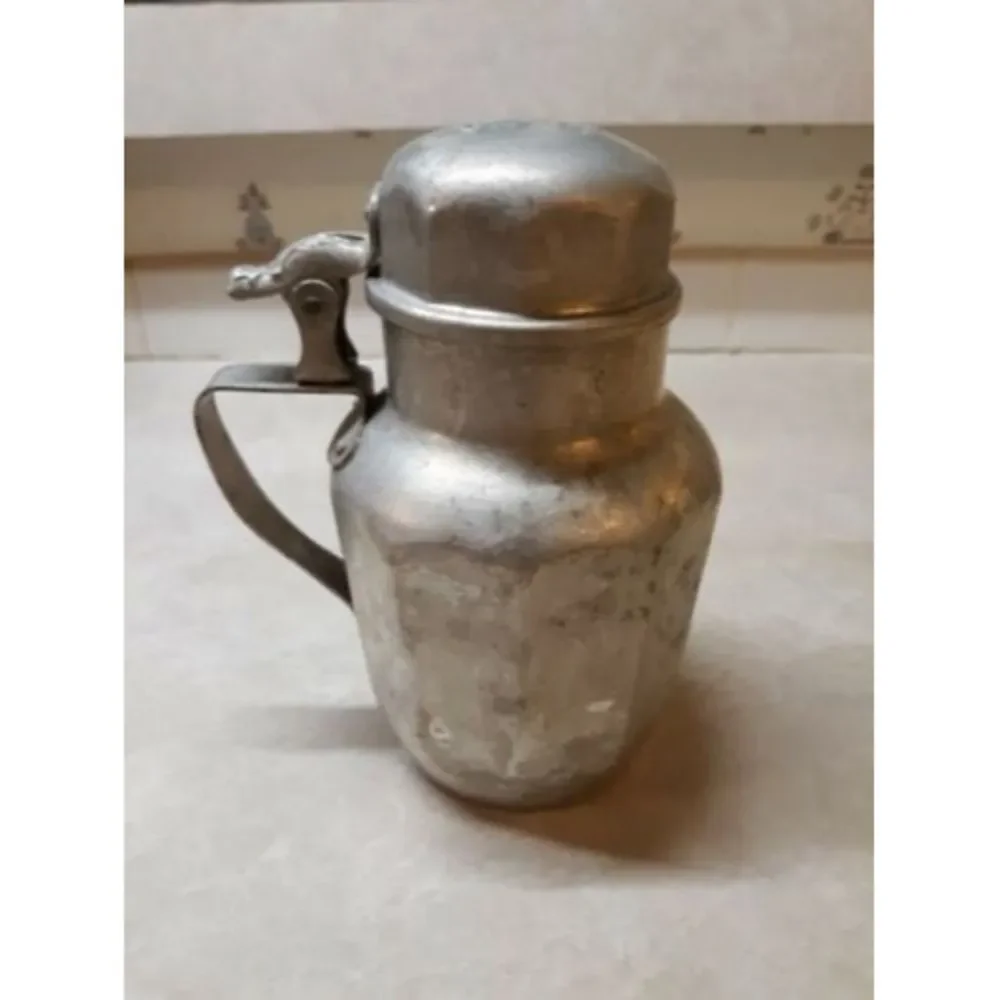 Vintage Karo Syrup Aluminum Pitcher Karo Embossed Flip Lid about 6